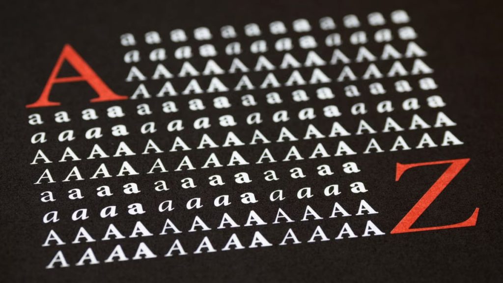 Close-up of stylized A to Z typography in a creative layout on a black background.